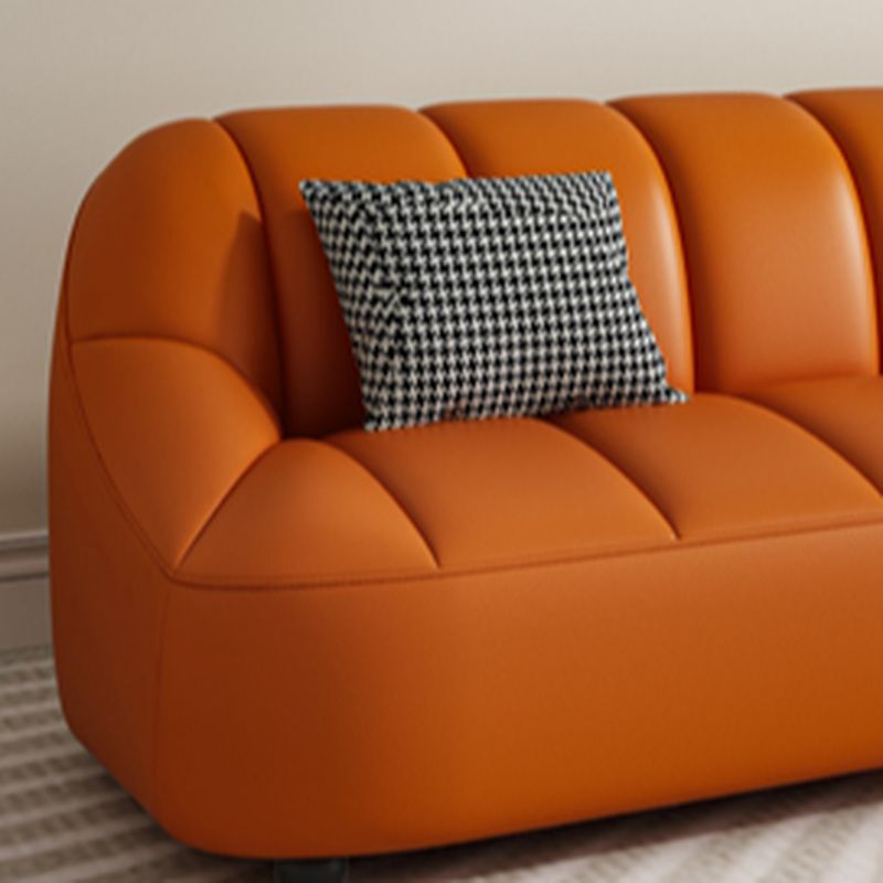 Loveseat/Single Sofa in Midnight Black/Amber Color/Off-White Pu Leather with 1 Pillow