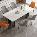 Trendy Marble Top Dining Table with Stainless Alloy Legs, Fixed Table in White, Scratch-immune for 4-person Seating/Seating for 6