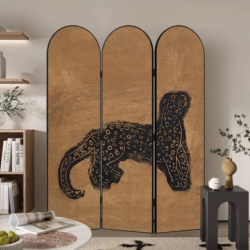 Minimalist Opaque Fold-up Screen Divider with Natural Wood Frame and 3 Panels, Double Sided Print, Independent