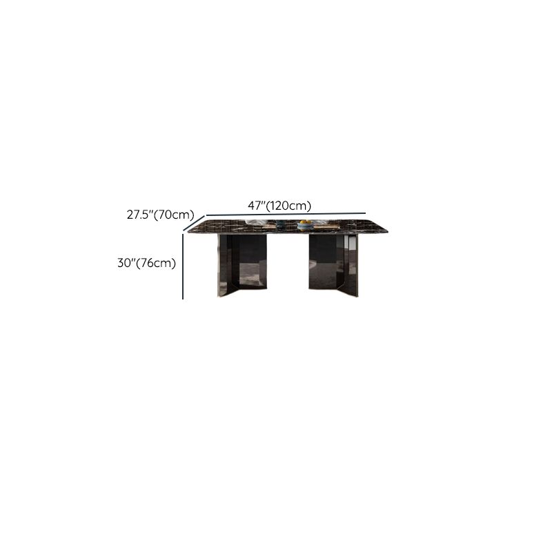 Black Stainless Steel Base Dirt-resistant Mixed-material Design Natural Marble Dining Table with Fixed Table in a Modern Simple Style, Seating for 4/6-person Seat