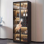 Flooring Confined Self-supporting Accent Cabinet in Wood with Glass Door, Locker, 5 Shelves and Culinary Equipment Storage for Drawing Room in a Modish Style