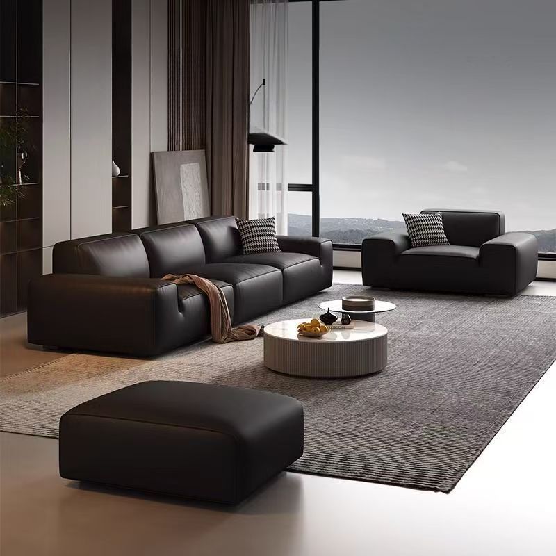 Simplistic Natural Wood Finish Sofa/Single Sofa with Pleather Upholstery and Armrest