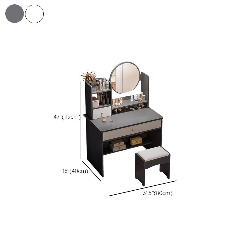Modish Standard/Small Vanity Set with Reclaimed Wood Table Top, White Chair, and Light Up Mirror Featuring 1 Drawer/4 Drawers
