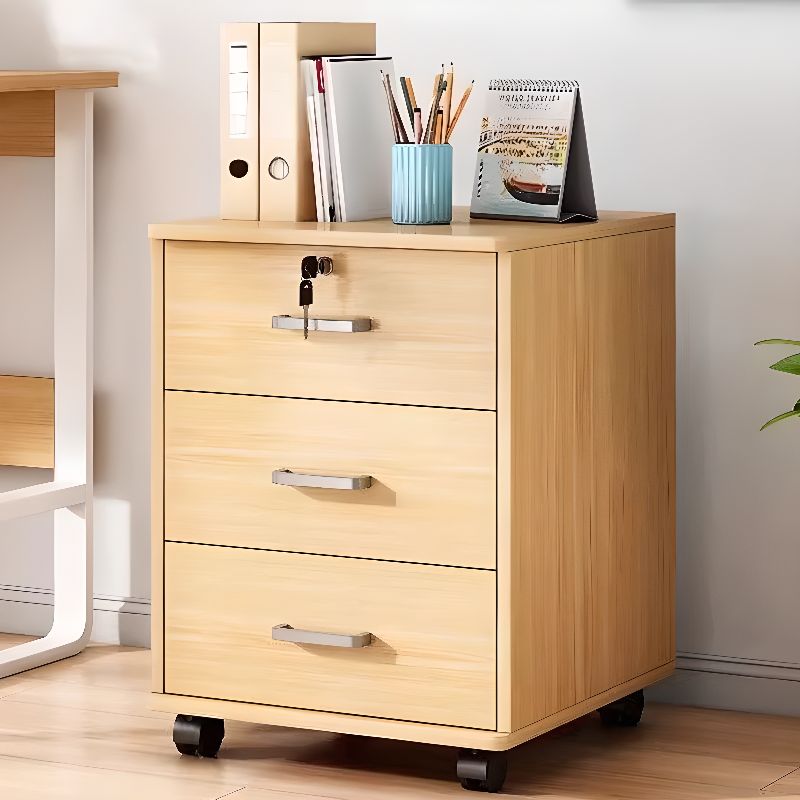 Horizontal Filing Cabinet/Vertical Filing Cabinet in Timber with Soft Close, Key Lock and Roller Wheels in a Casual Style, 2 Shelves/1 Shelf Included/Not Included