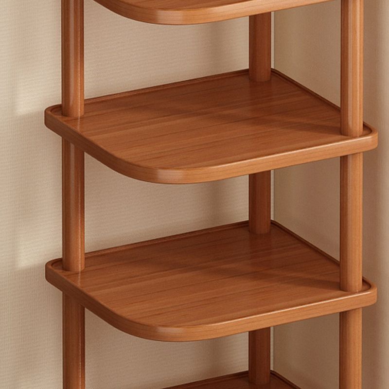 Art Deco Composite Wood Rectangle Shoe Rack in Light Brown with 9 Shelves for 1-10 Pairs in Drawing Room with Individual Shoe Cubby Holes