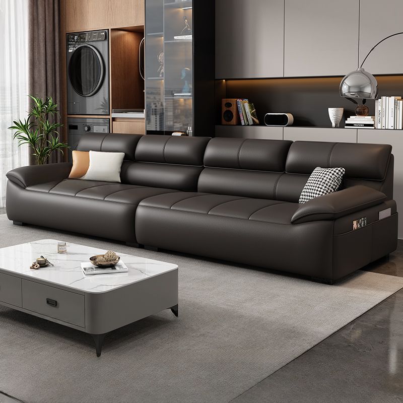 Contemporary Modern Solid Color Water Resistant Standard Sofa in Ink/Light Gray/Off-White, 4-Seater with 3 Pillows