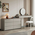 Modish Large Flooring Makeup Vanity with Natural Wood Table Top and 8 Drawers
