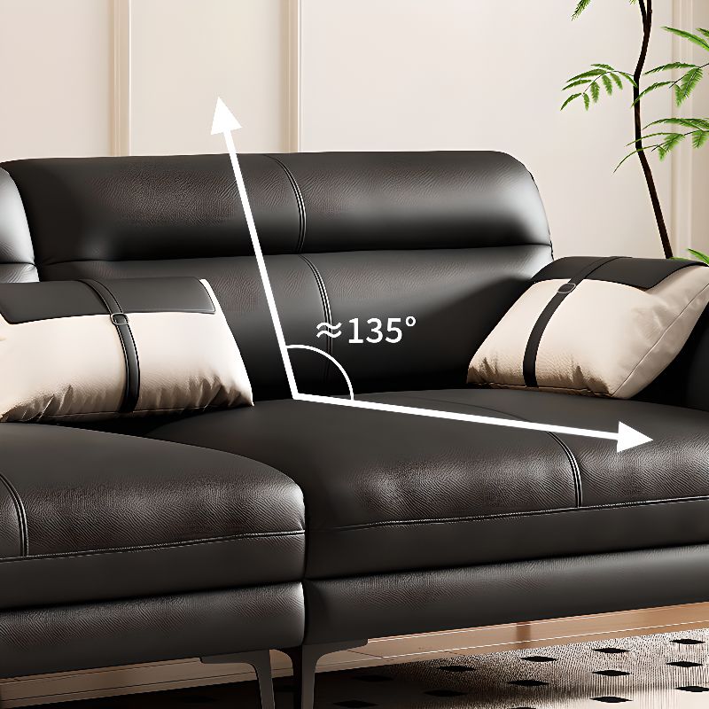 Midnight Black Standard Sofa with Armrest and 3 Pillows for Drawing Room