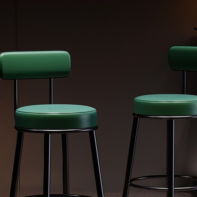 Casual Rawhide Bar Stools in White/Blue/Emerald Green with Back and Round Top, Featuring Leg Rest