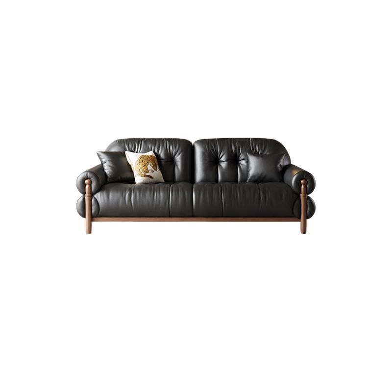 Modern Solid Color Tear Resistant Loveseat in Black/Auburn with 2 Pillows for 2-seater