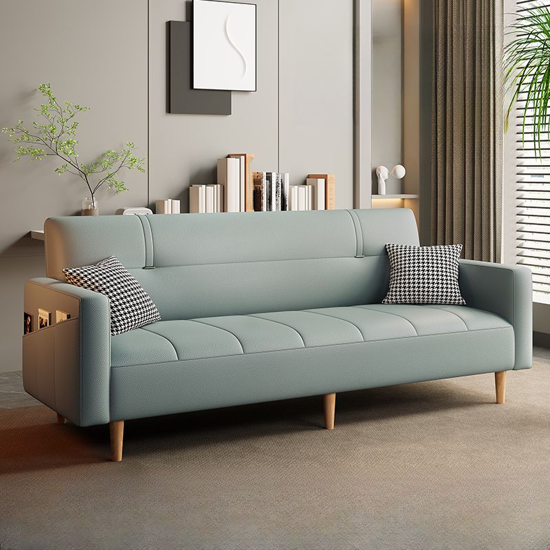 Trendy Scratch-immune Convertible Sofa in Light Gray/Light Blue/Olive Green with Arm, 4-seater/2 People/Seats 3, Receptacle Storage, and 2 Pillows