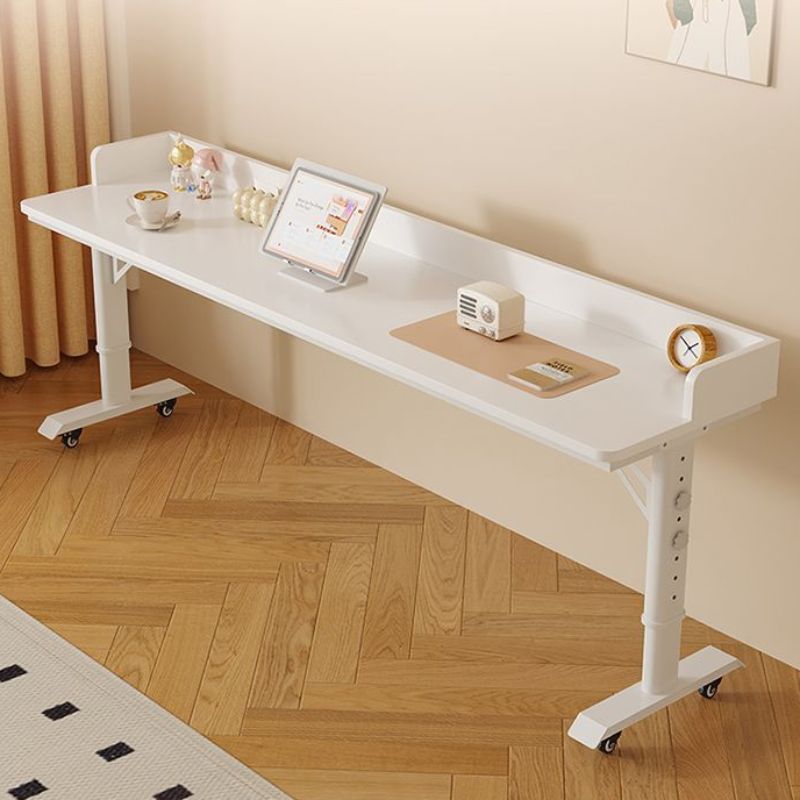 Adjustable Height Moisture Resistant T-Shape Desk with Manual Height Adjustment in Chalk, Self-Supporting with Wheels and Lockable Brakes