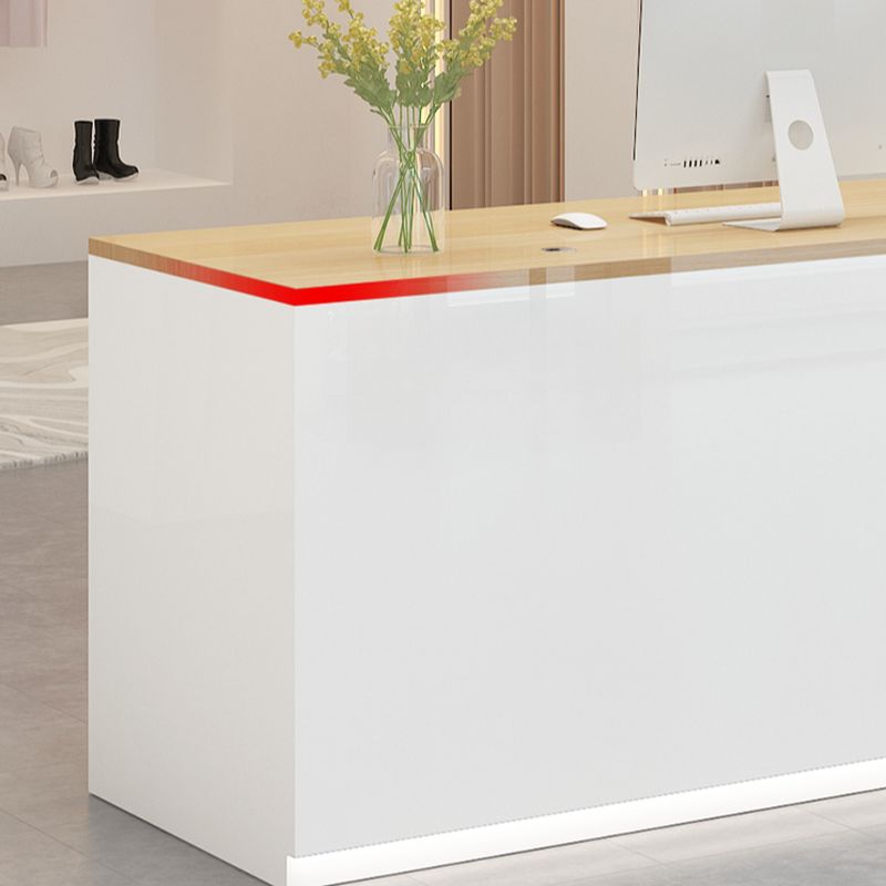 Lime Green/Natural Color/Beige Manufactured Wood Top Rectangle Reception Desk with Hutch, Keyboard Tray, Cable Management, and Filing Cabinet