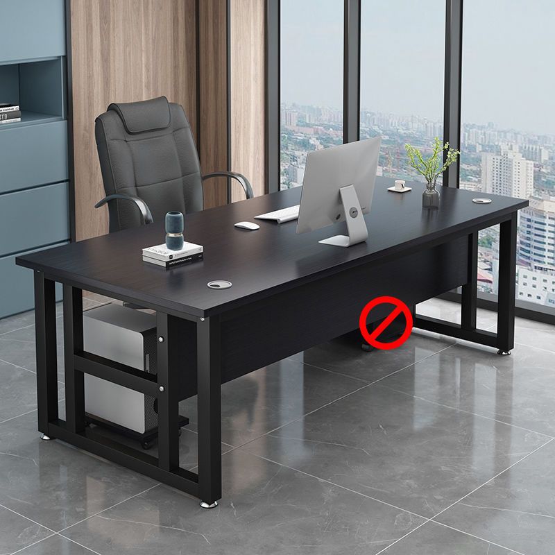 Cocoa/Wood Color/Chalk Rectangular Steel Table with Scratch Resistant Toboggan Base and Cable Management, Includes Front Splash
