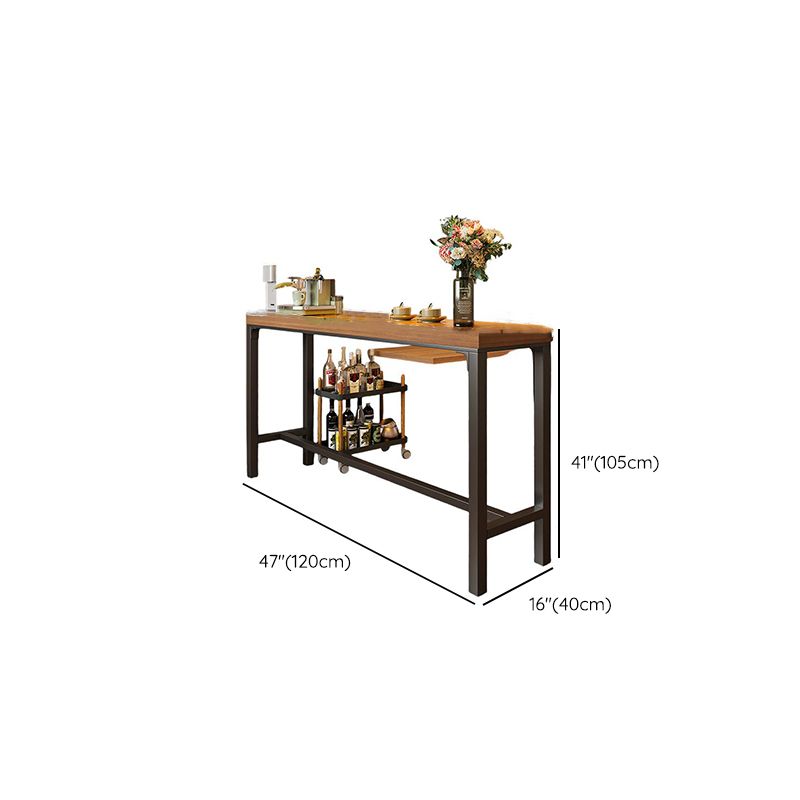 Simplistic Pub Table with Composite Wood Top and Trestle Base in Natural Finish, Rectangle Shape with Foot Pedestal