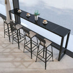 Rectangular Modern Stone Top Bar Table Set with Trestle Base and Backrest Barstools
