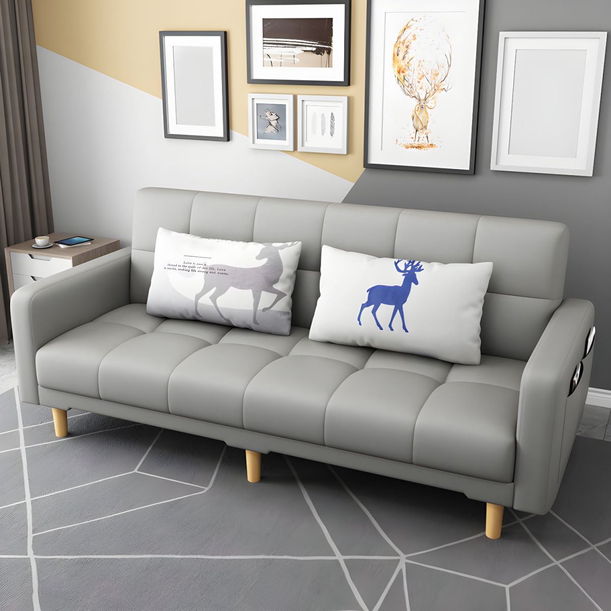 Square Arm Modern Storage Sofa with Biscuit Back Convertible Sofa for Living Room