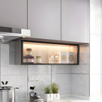 Contemporary Faux Wood Wall Mounted Display Cabinet with Glass Door in Grey