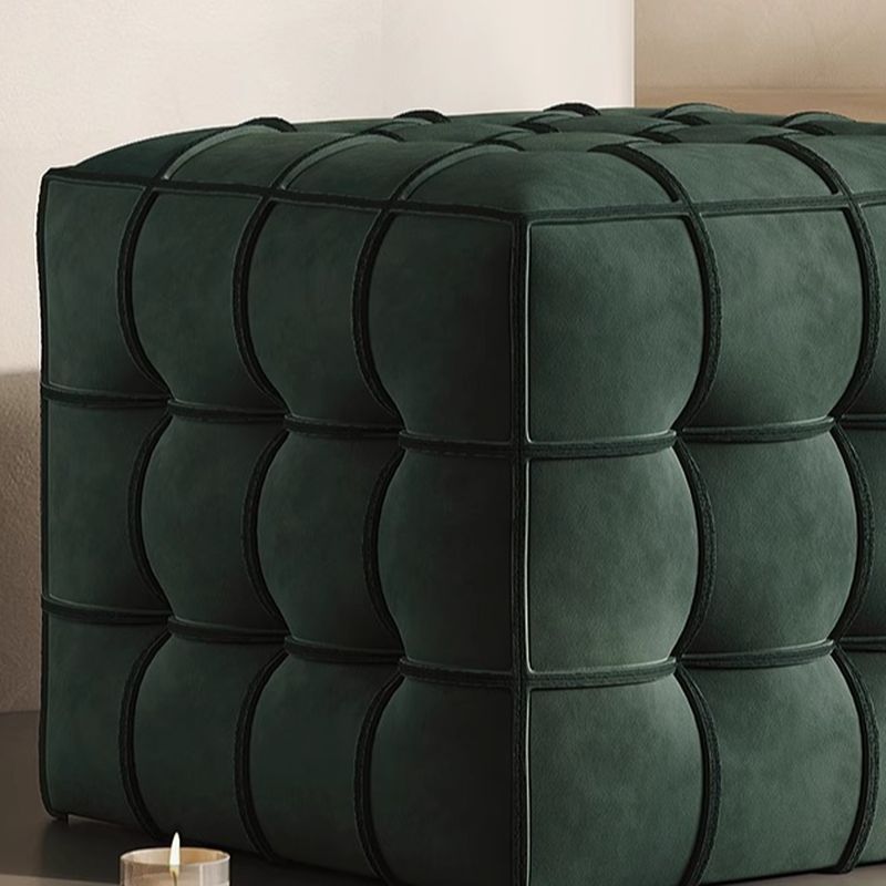 Modish Square Solid Color Standard Ottoman in Genuine Leather with Light Gray/Maroon/Navy Blue Button-tufted Upholstery