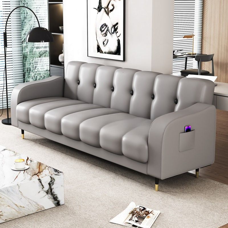 Contemporary Modern Solid Color Scratch-durable Convertible Sofa in Pu Leather with Midnight Black/Gray/White Upholstery, Seats 3/2-seater, with Receptacle Storage