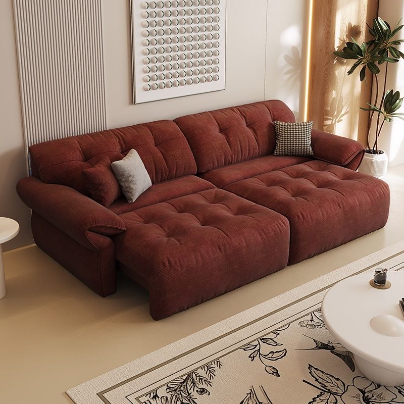 Modish Solid Color Standard Sofa in Midnight Black/Scarlet/Navy Blue Soft-pile Fabric, 2-seater with 2 Pillows