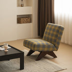 Simplistic Crisscross Side Chair with Sewn Pillow Back in Yellow/Blue/Light Brown