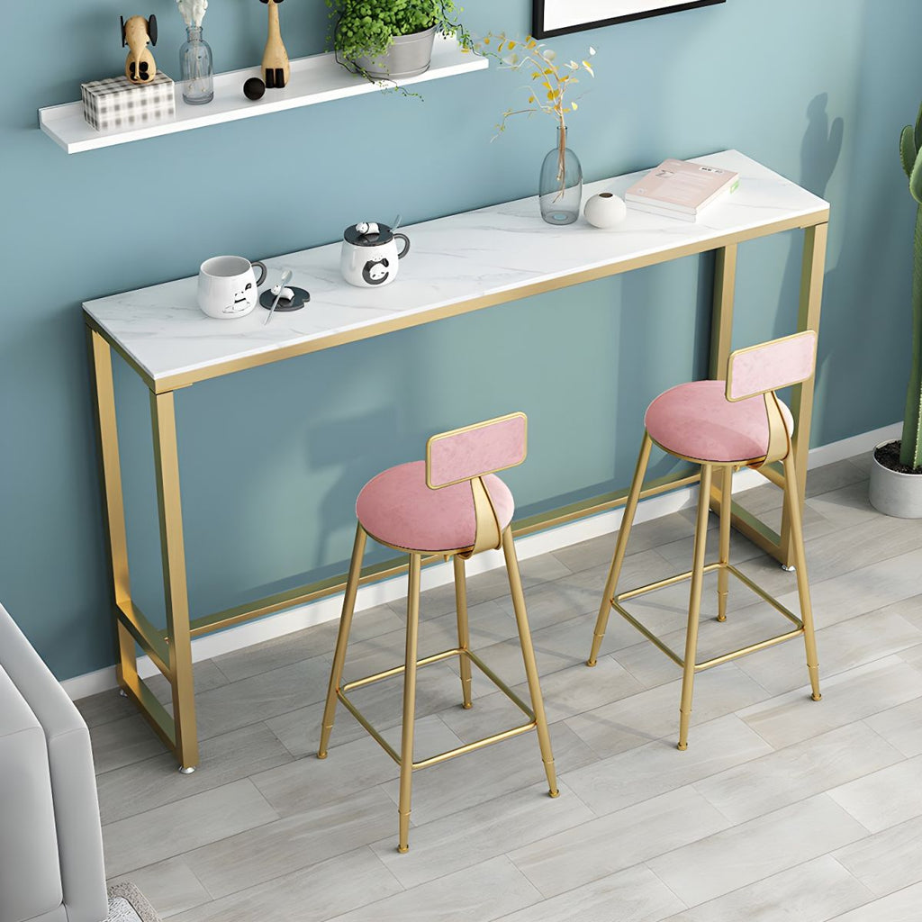 Glam Metal Home Bar Set with Gold Upholstered Chairs and Footrest