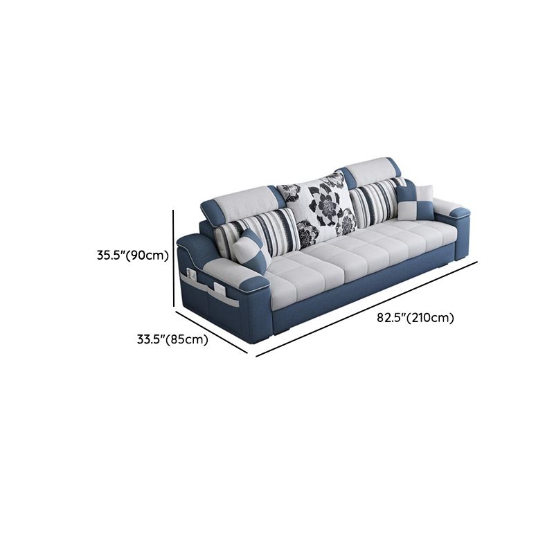Modish Solid Color Scratch-durable Standard Sofa in Chalk, 5 Person/4-seater/Seats 3 with Receptacle and 2 Pillows