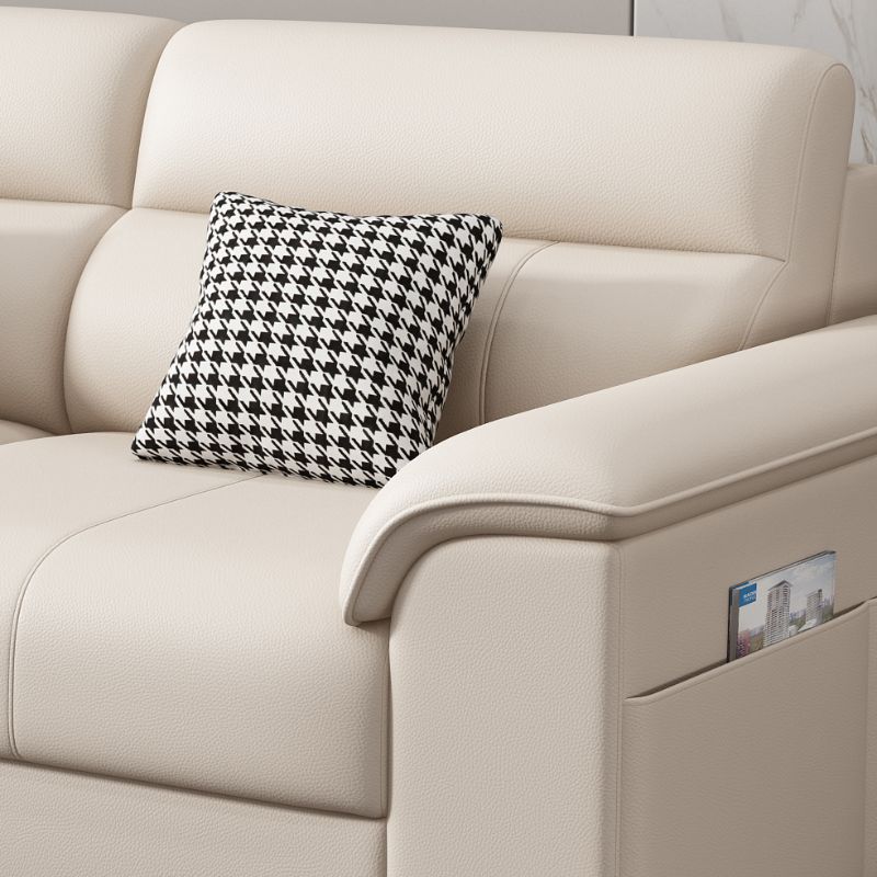 Contemporary Modern Solid Color Water Resistant Standard Sofa in White, 4-Seater with Receptacle Storage and 3 Pillows