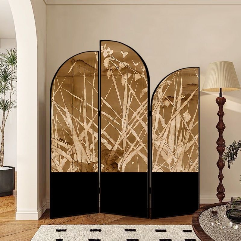 Screen Divider Minimalist Indoor Opaque Fold-up with 3 Panels, Flaxen Material, and Independent Design