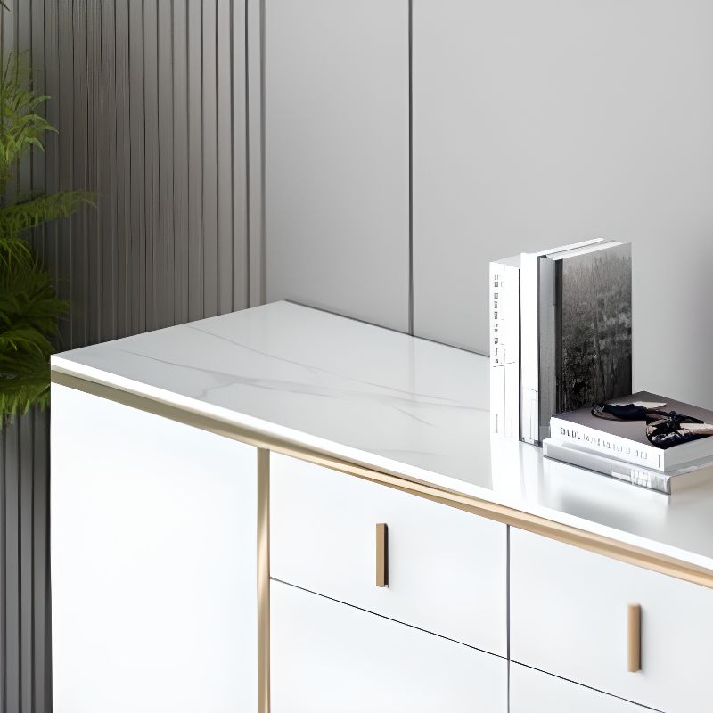 Art Deco Sideboard with 2 Drawers, Narrow/Standard Size, 3 Shelves, Sintered Stone Countertop, 4/3 Doors, Self-supporting