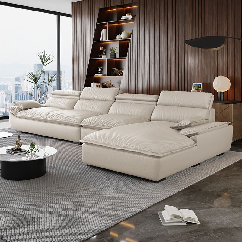 L-Shape Leather Sofa Recliner in White/Espresso/Beige with Right Hand Facing Orientation