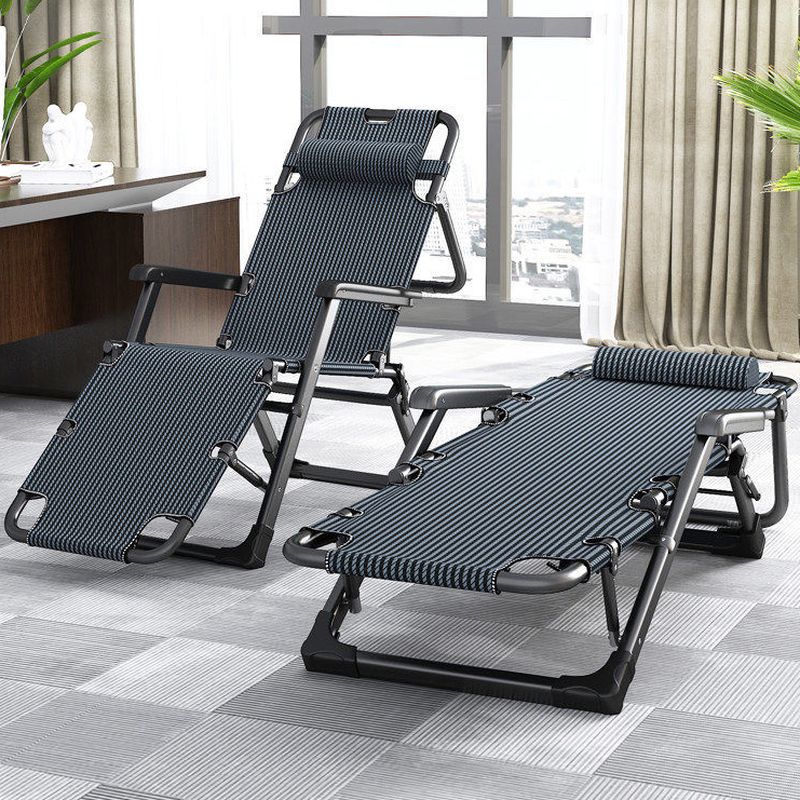 Solid Color/Striped Arm Recliner in Midnight Black/Light Gray, Space-saving, Alloy Frame, Standard Base, Locking Back Angle, and Removable Back