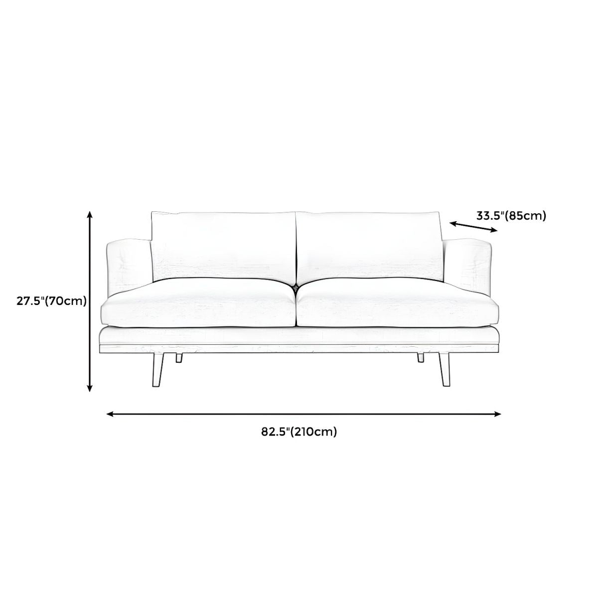 Northern European Wooden 2/3-Seater Sofa Wood Legs Square Arm Sofa