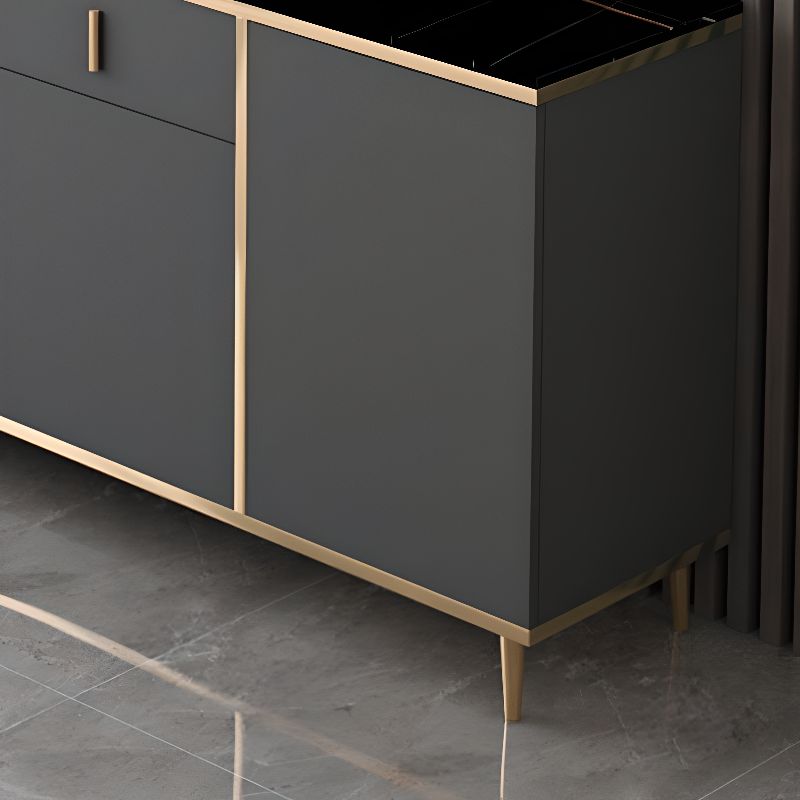 Art Deco Sideboard with 2 Drawers, Narrow/Standard Size, 3 Shelves, Sintered Stone Countertop, 4/3 Doors, Self-supporting