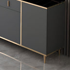 Art Deco Sideboard with 2 Drawers, Narrow/Standard Size, 3 Shelves, Sintered Stone Countertop, 4/3 Doors, Self-supporting