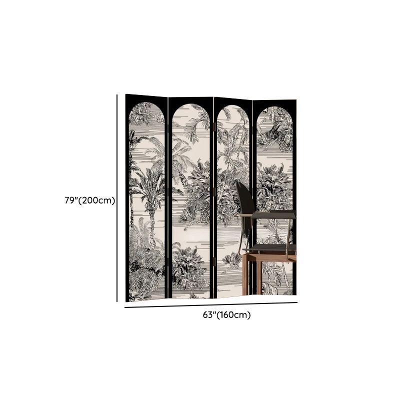 Matte Black Opaque Fold-up Screen Divider with Natural Wood Frame, 3/5/4 Panels, Double Sided Print, and Independent Design