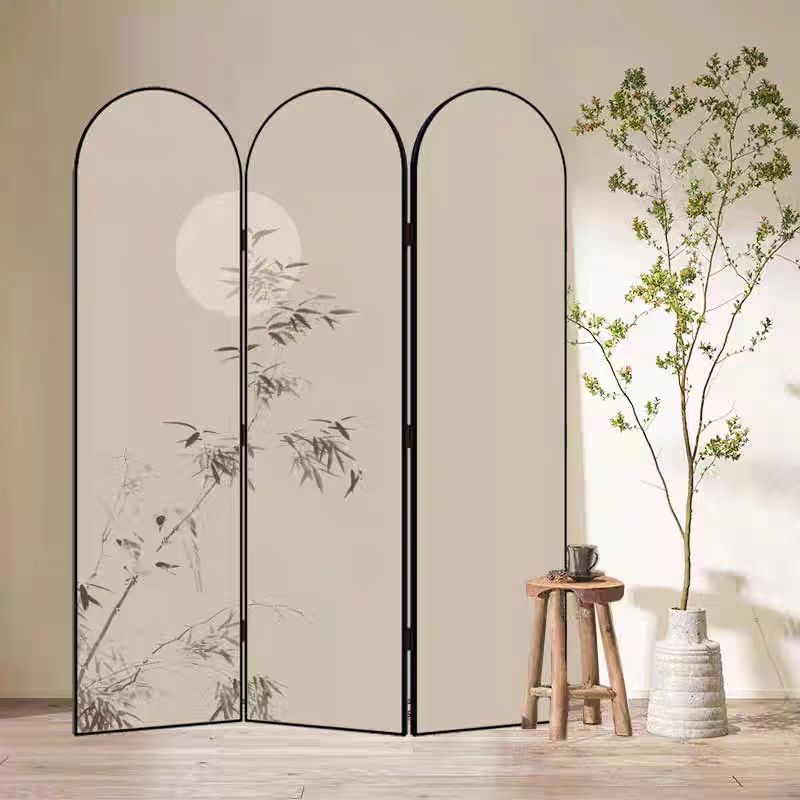 Indoor Opaque Collapsible Natural Wood Room Screen with 3 Panels, Double Sided Print, and Freestanding Design