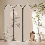 Indoor Opaque Collapsible Natural Wood Room Screen with 3 Panels, Double Sided Print, and Freestanding Design