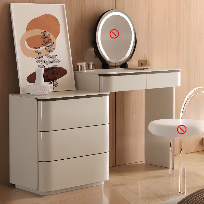 Modish Large/Standard Vanity Set with Natural Wood Table Top, White Chair, and 8/5 Drawers