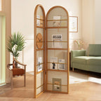 Minimalist Translucent Bamboo Screen Divider with Shelf, Fold-up and Independent