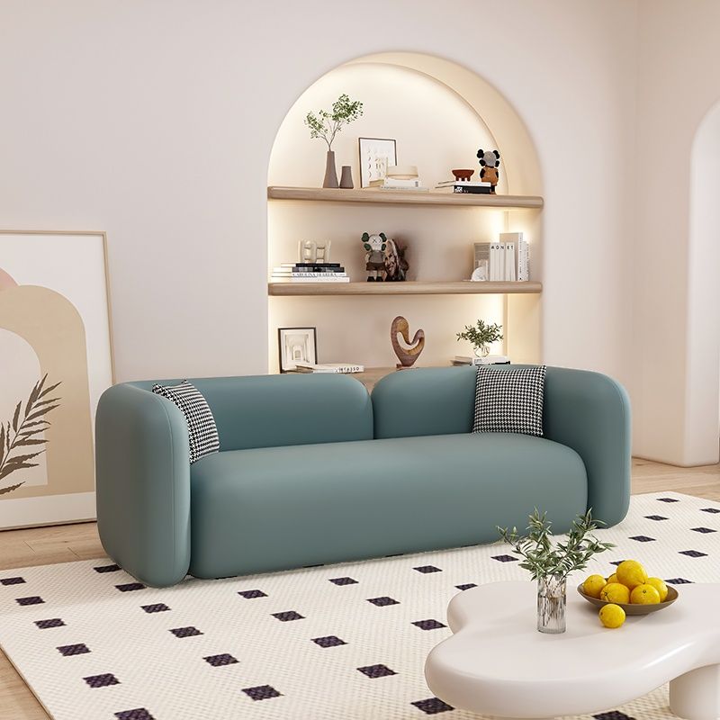 Contemporary Modern Solid Color Stain Resistant Standard Sofa/Loveseat in Pu Leather with Gray/Cerulean/Off-White Upholstery, Seats 4/3/2-seater, and 2 Pillows