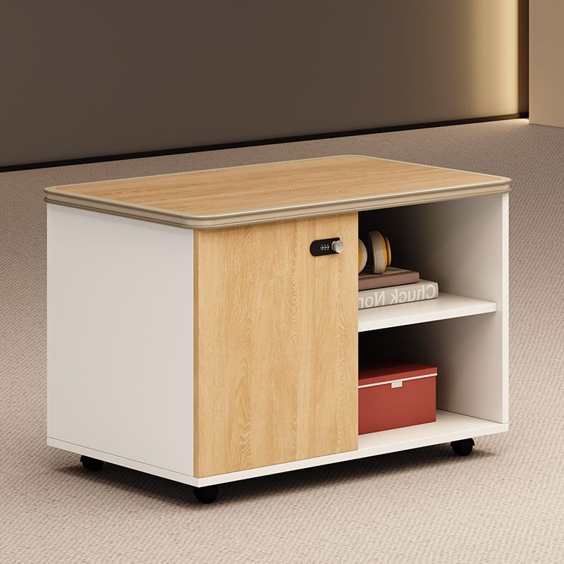 Trendy Manufactured Wood Supplies Cabinet with Roller Wheels, Shelves, Locker, Locking Door, and 2-Wide/3-Wide Compartments