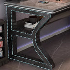 Grey/Chalk Minimalist Gaming Computer Desk with Rust Resistant Trestle Base, Exterior Shelf, Wire Management, and Stone Top