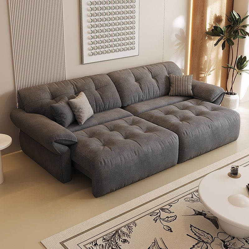 Modish Solid Color Standard Sofa in Midnight Black/Scarlet/Navy Blue Soft-pile Fabric, 2-seater with 2 Pillows