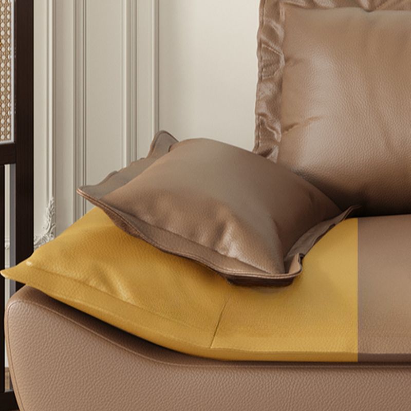 Drawing Room Standard Sofa in Midnight Black/White/Mocha Pu Leather with 4 Pillows
