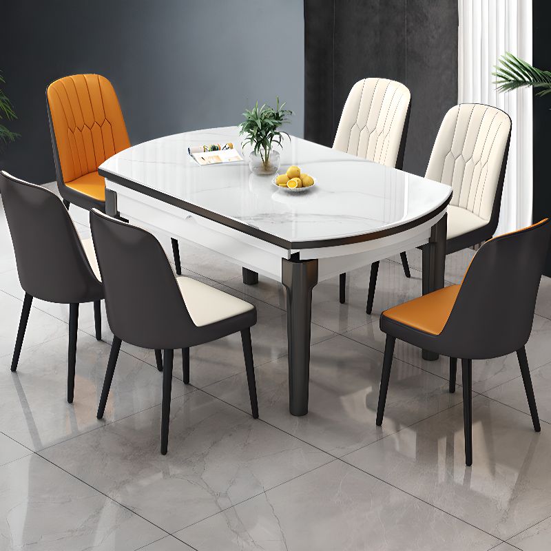 Stone Kitchen & Dining Table with Circular Gloss Finish for 6-seater/8 People, Anti-Fouling Sintered Stone Tabletop