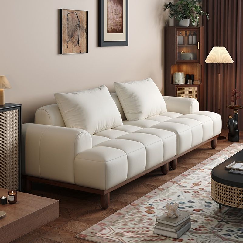 Contemporary Modern Solid Color Scratch-durable Standard Sofa in Pu Leather with Gray/White/Light Brown Upholstery, 2-seater with 2 Pillows