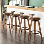 Casual Soft Seating/Rawhide Bar Stools in White/Lemon Color/Cognac with Back, Turned Swivel, Round Top, and Leg Rest