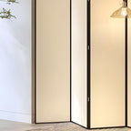 Minimalist Beige Screen Divider with Opaque Light Filtration, Fold-up Natural Wood Frame, and Independent Design